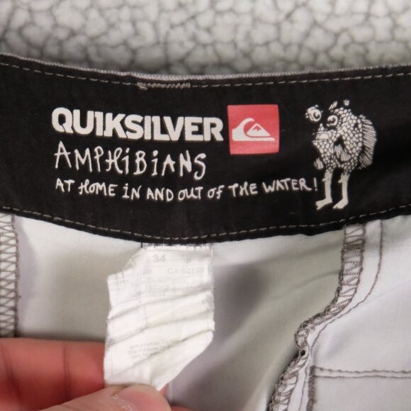 Quiksilver Amphibians Board Shorts Mens 34 Gray Striped Swim Stretch - Picture 4 of 5